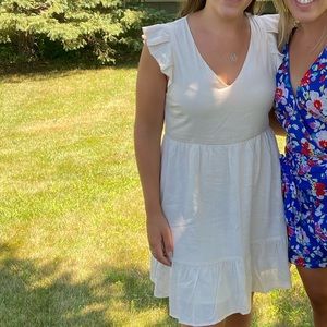 White ruffle hemmed dress Red Dress Boutique